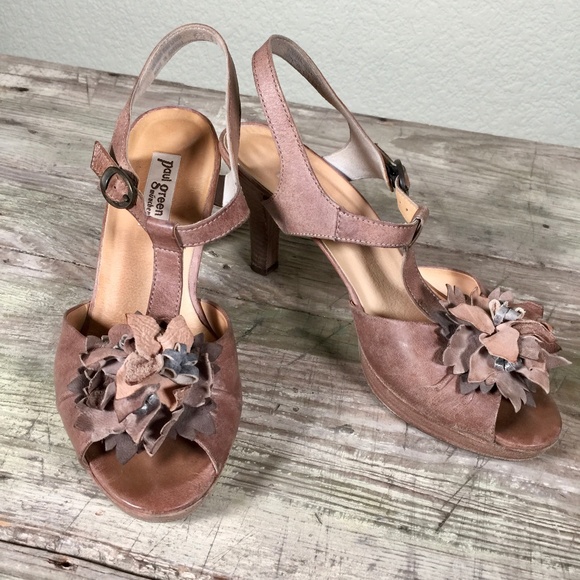 Paul Green Shoes - Paul Green peep-toe leather floral distressed